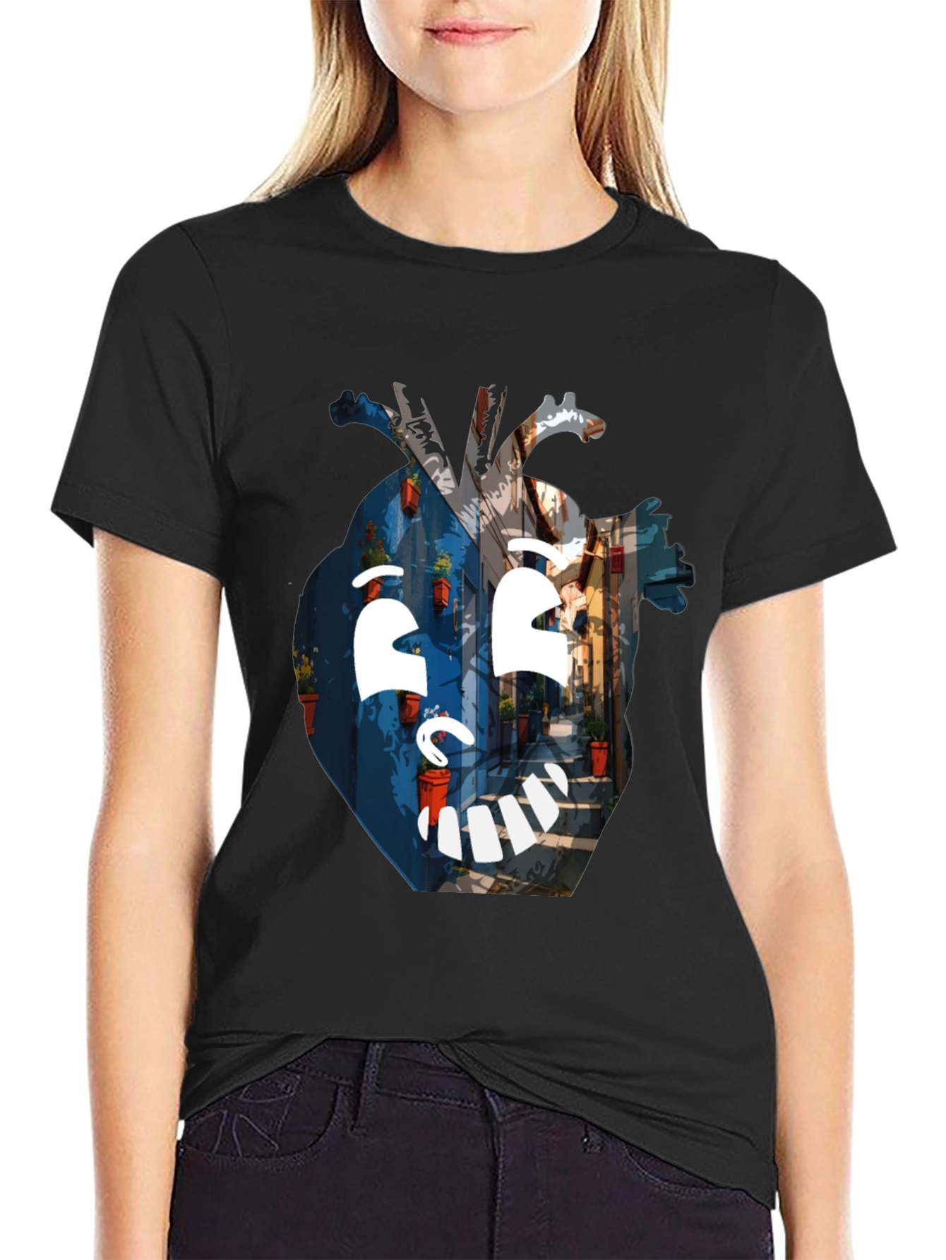 Artistic Heart Graphic Black T-Shirt