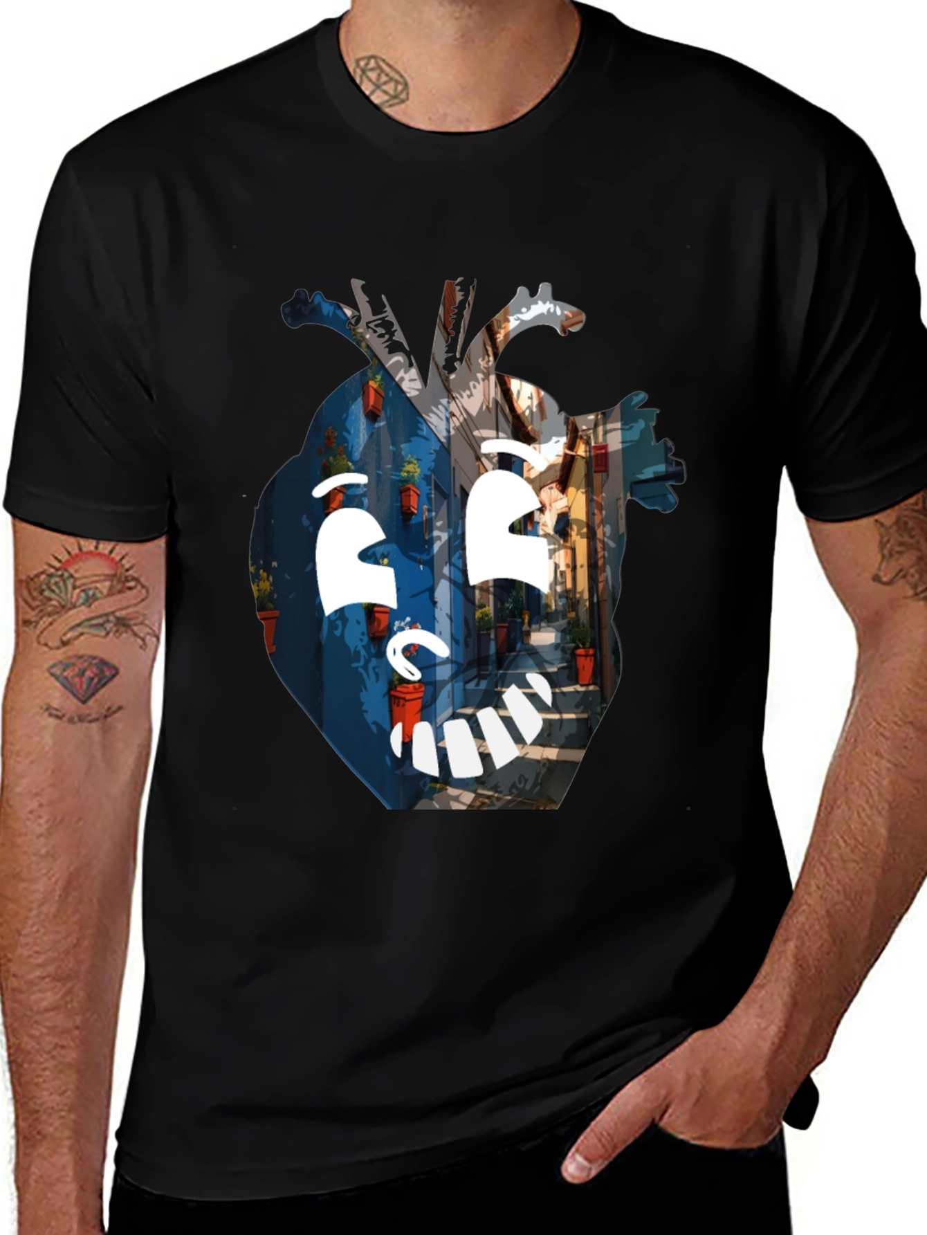 Artistic Heart Graphic Black T-Shirt