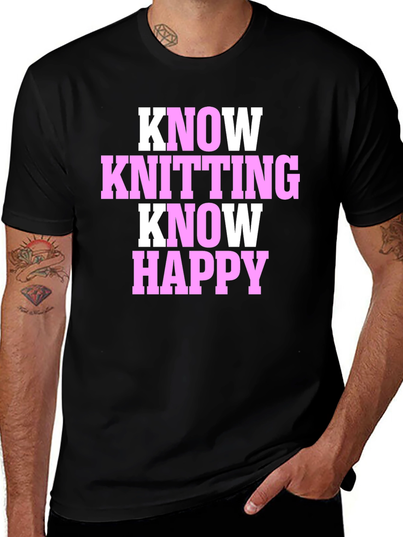 Know Knitting Know Happy Black T-Shirt