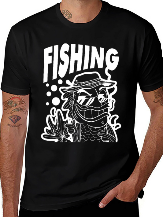 Funny Fishing Cartoon Graphic T-Shirt