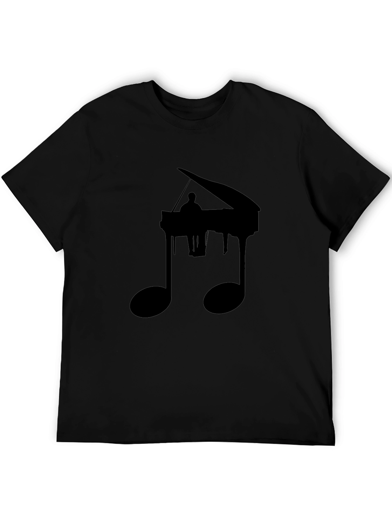 Piano Music Note Graphic Tee - Black Casual Shirt