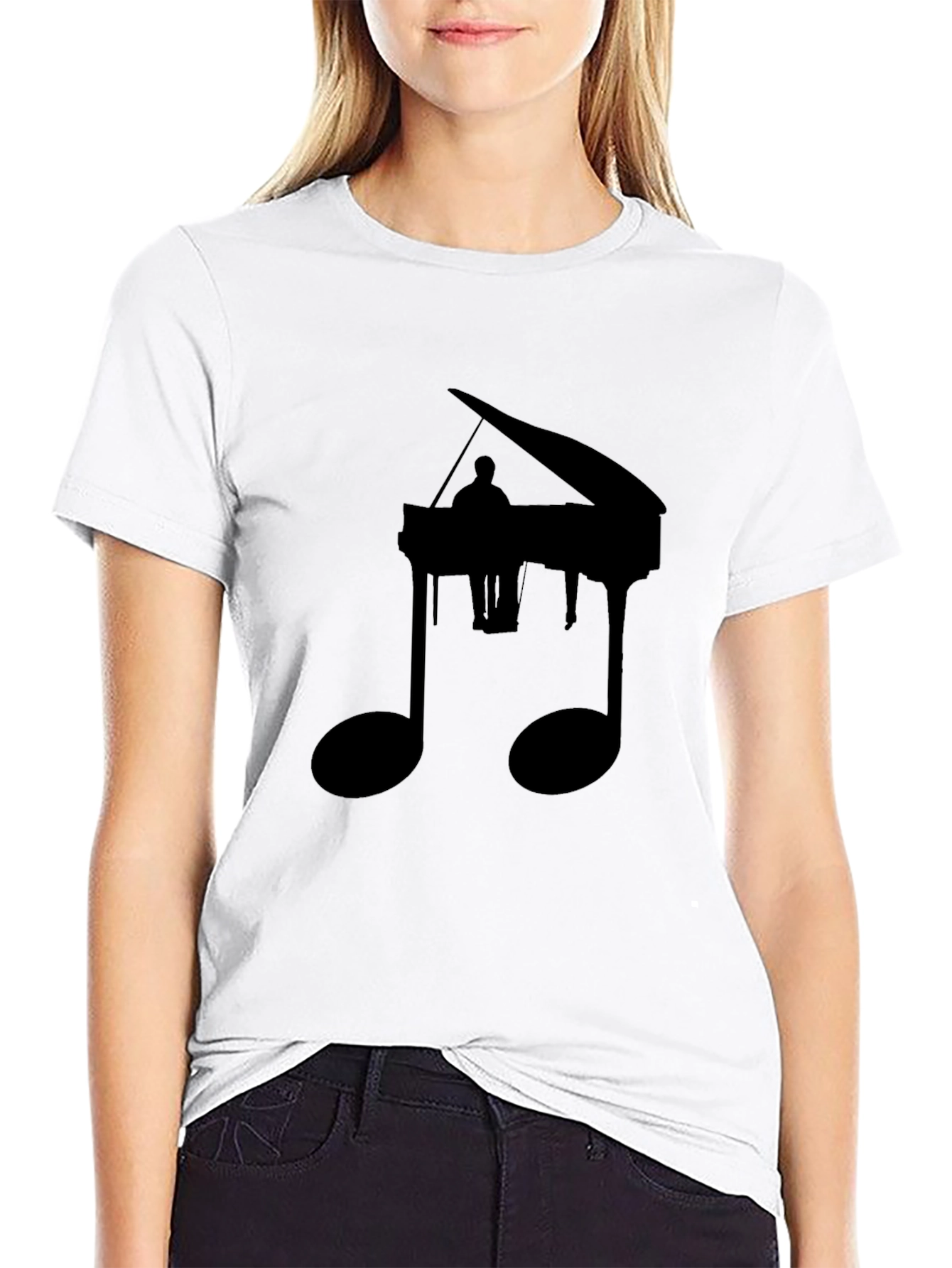 Piano Music Note Graphic Tee - Black Casual Shirt