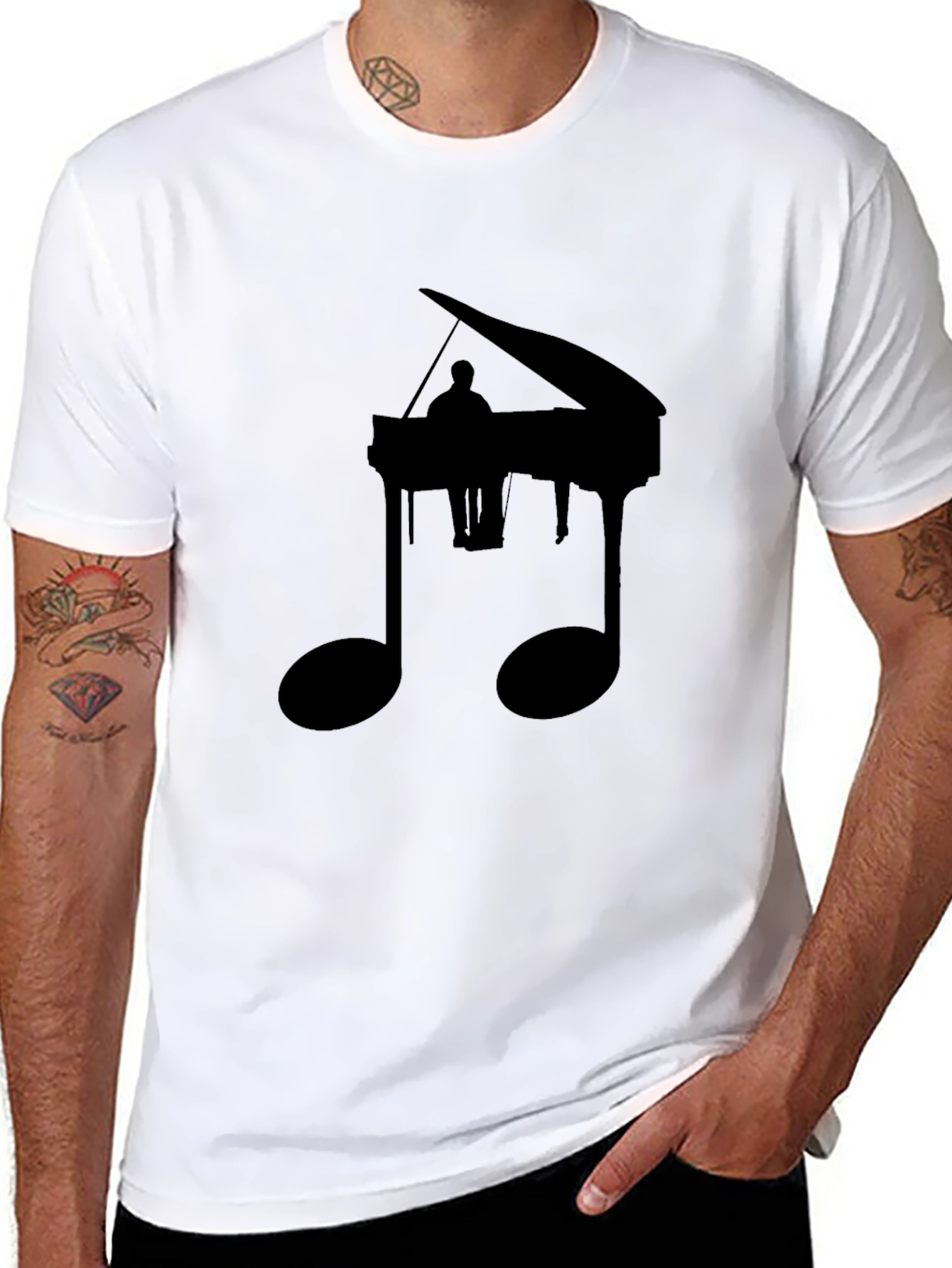 Piano Music Note Graphic Tee - Black Casual Shirt