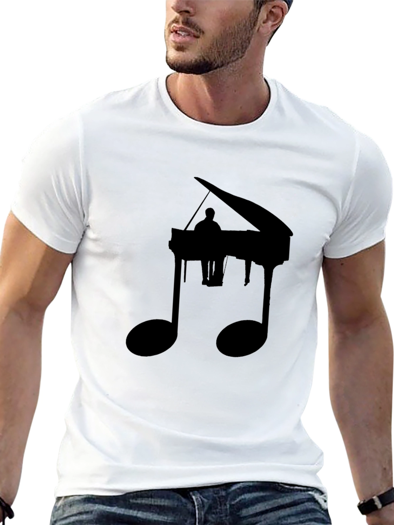 Piano Music Note Graphic Tee - Black Casual Shirt