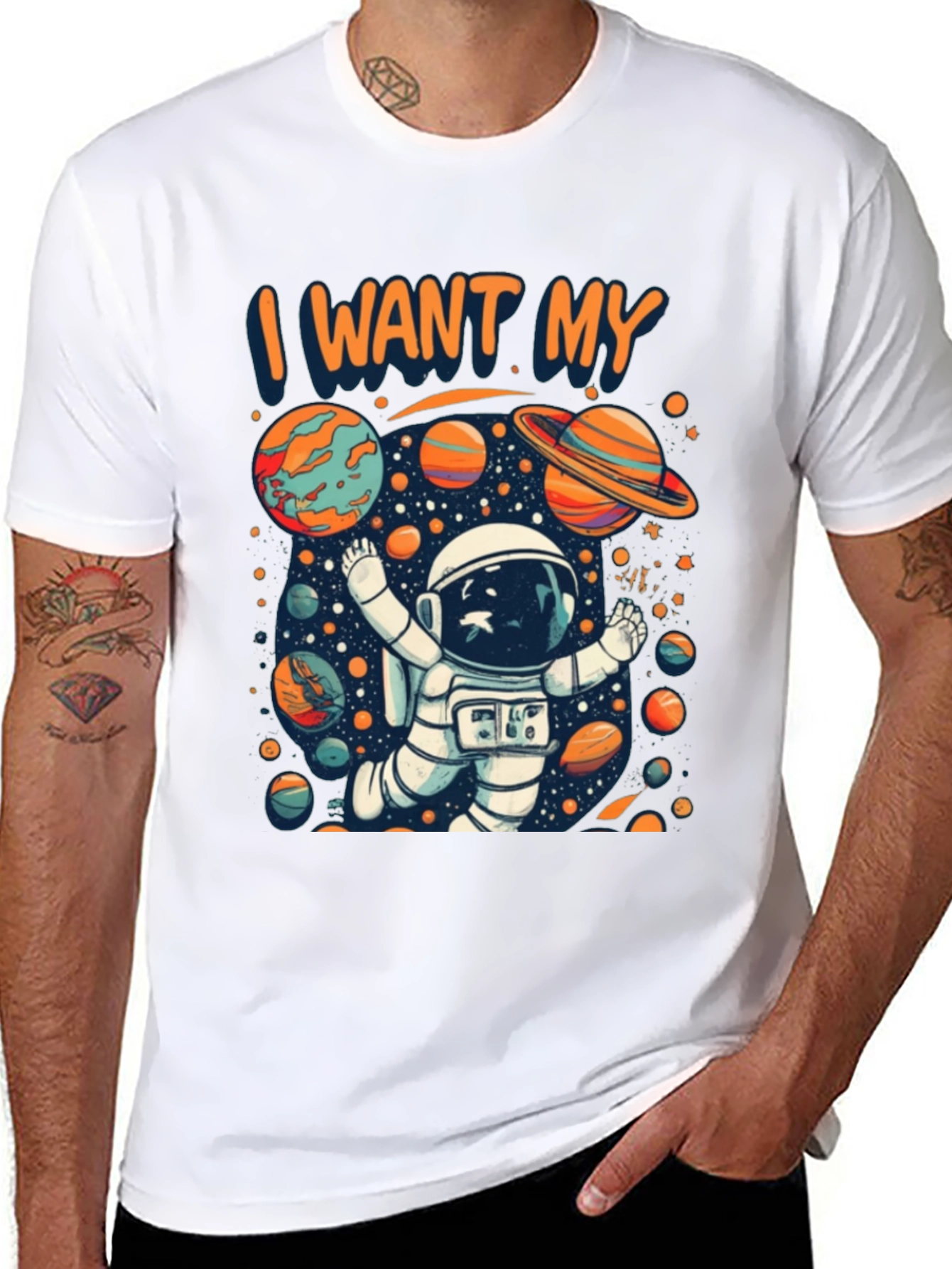 I Want My Space T-Shirt - Astronaut Planets Design