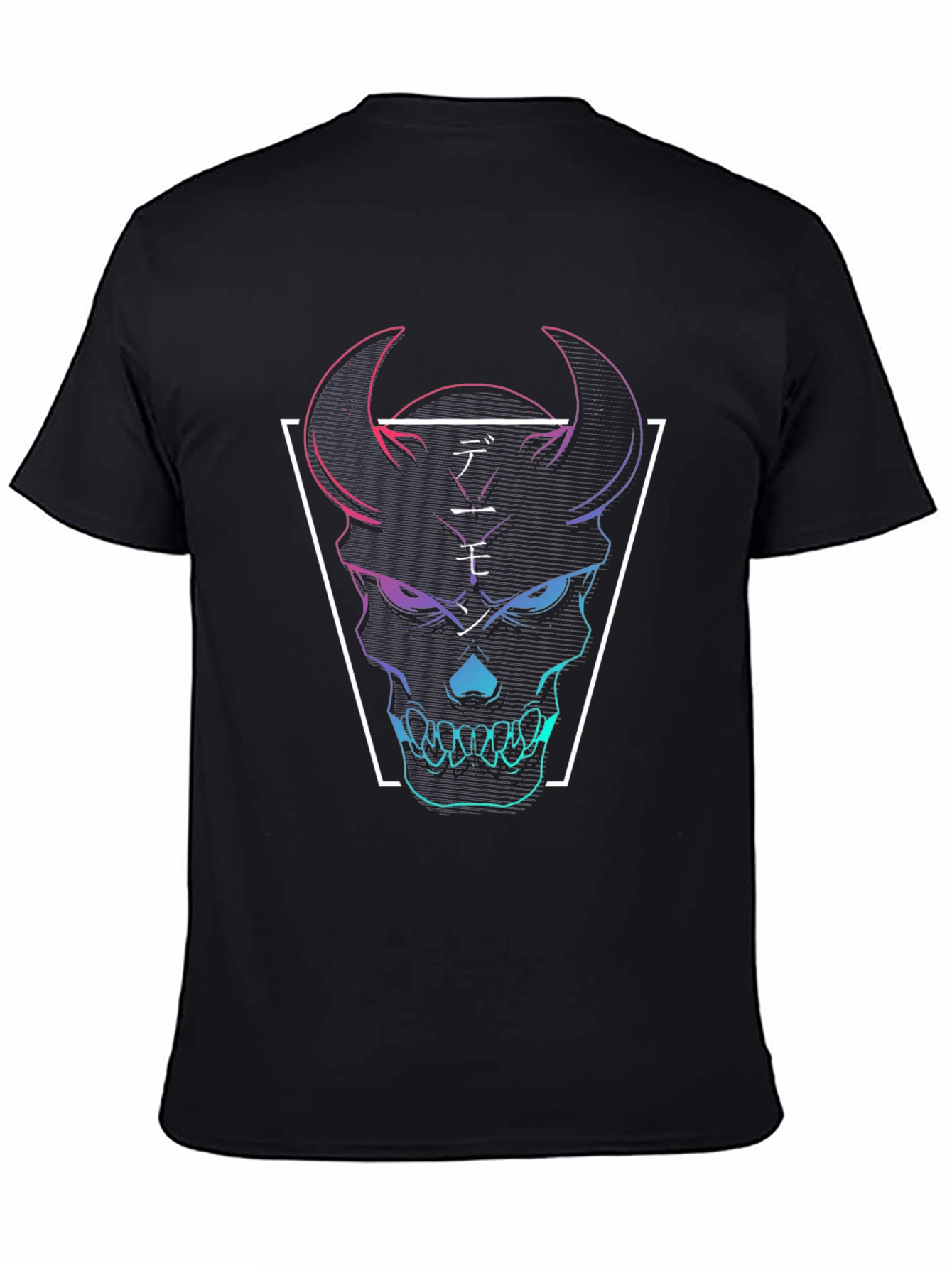 Neon Demon Skull Graphic Tee - Black Cotton T-Shirt