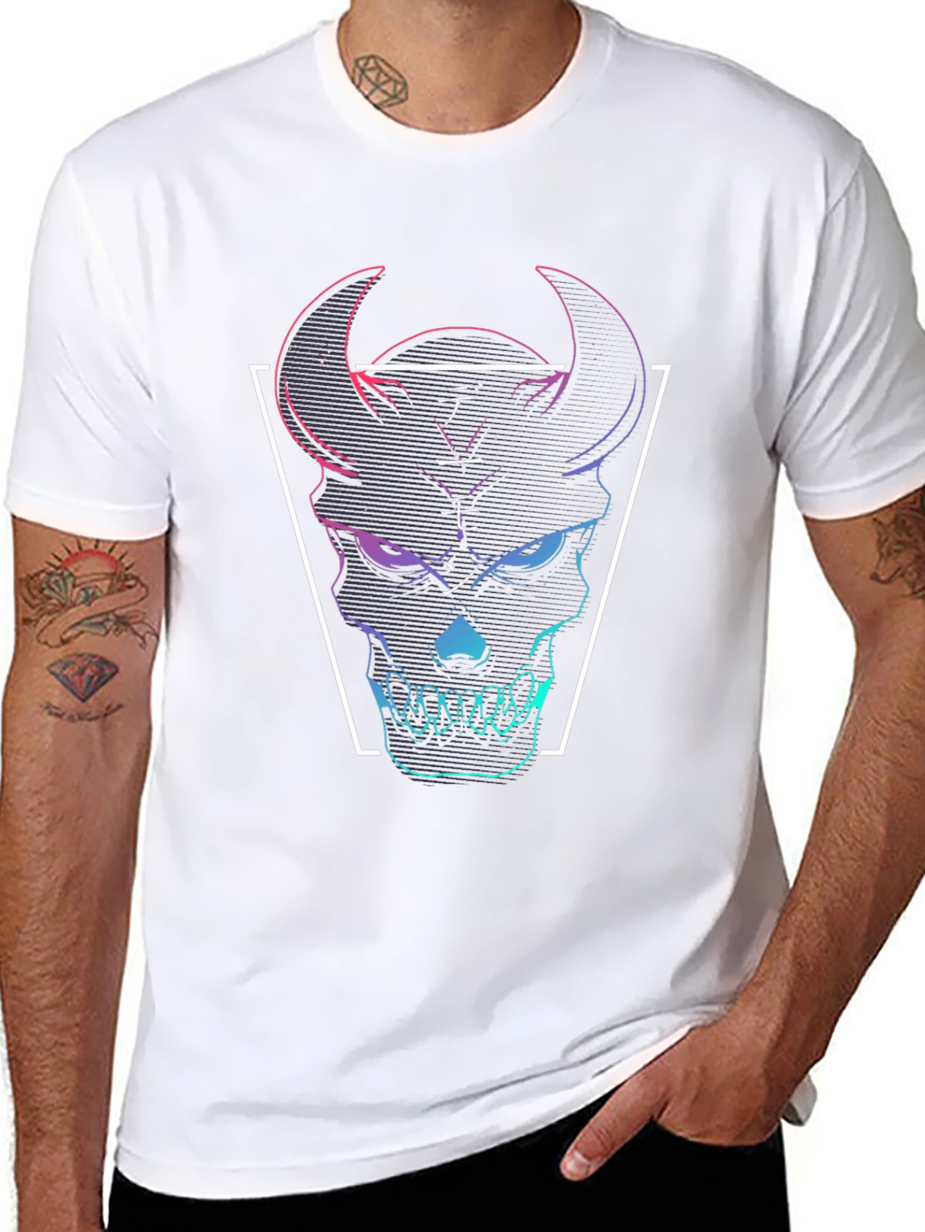 Neon Demon Skull Graphic Tee - Black Cotton T-Shirt