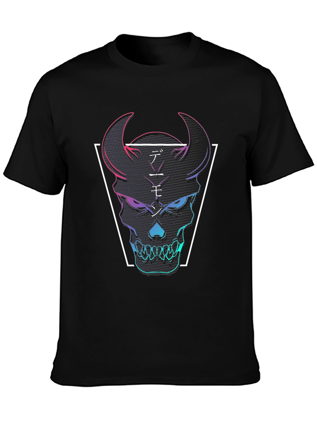 Neon Demon Skull Graphic Tee - Black Cotton T-Shirt