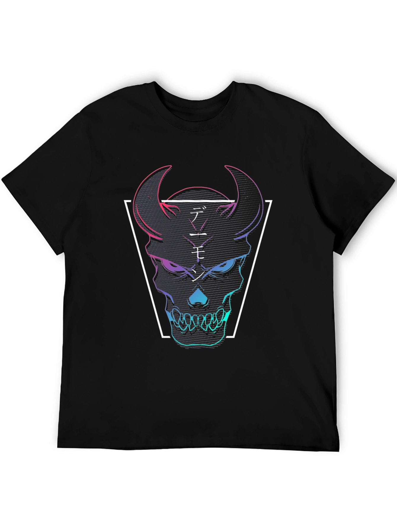 Neon Demon Skull Graphic Tee - Black Cotton T-Shirt