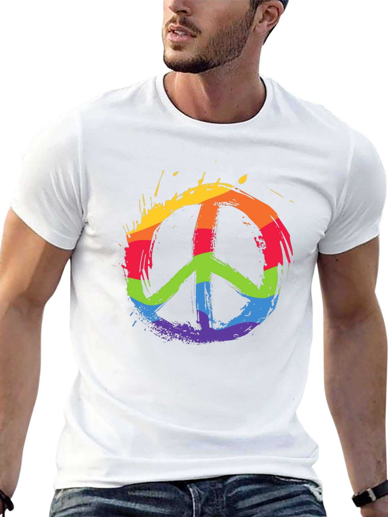Rainbow Peace Sign Graphic T-Shirt
