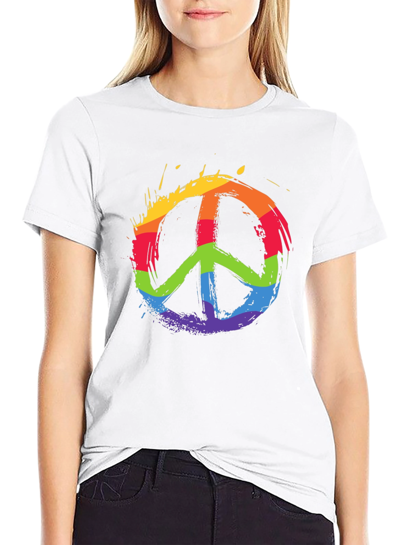 Rainbow Peace Sign Graphic T-Shirt