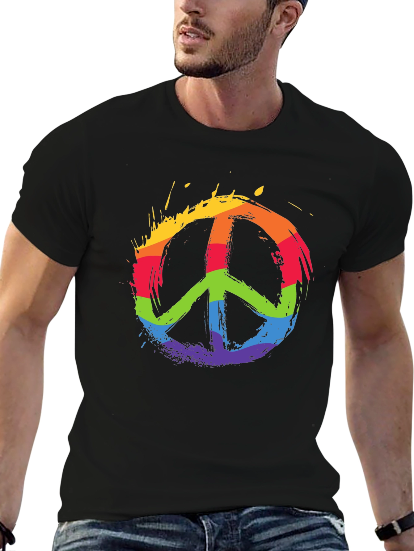 Rainbow Peace Sign Graphic T-Shirt