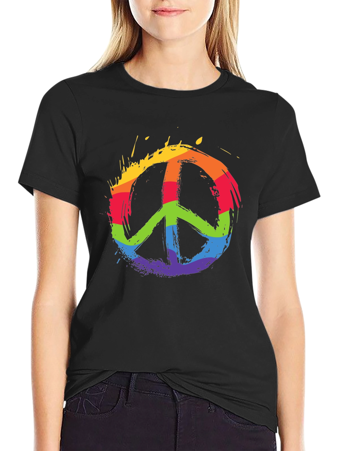 Rainbow Peace Sign Graphic T-Shirt