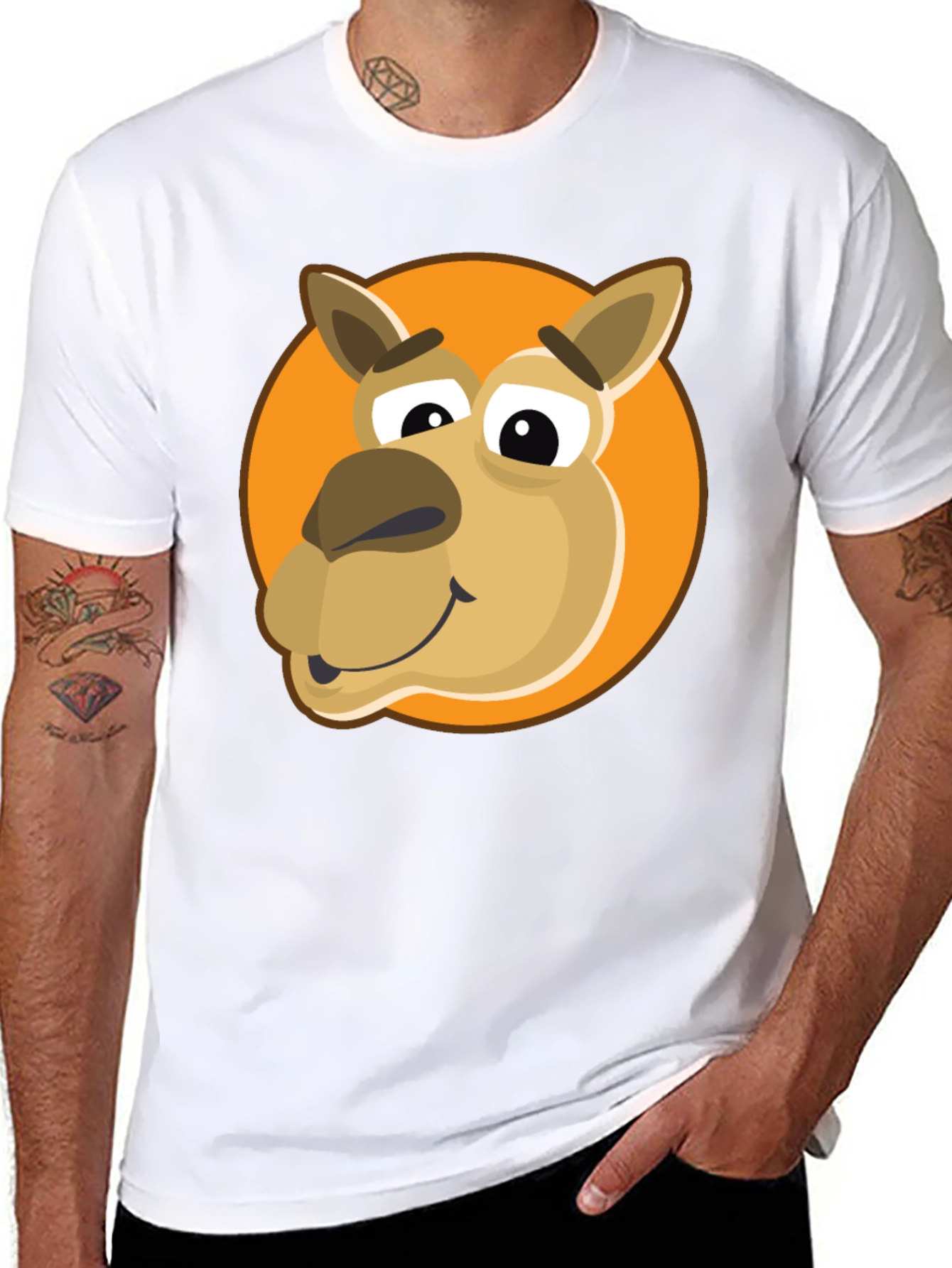 Cartoon Camel Graphic Tee - Black Cotton Blend