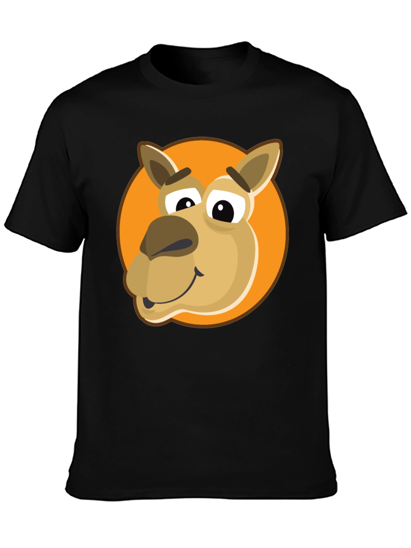 Cartoon Camel Graphic Tee - Black Cotton Blend