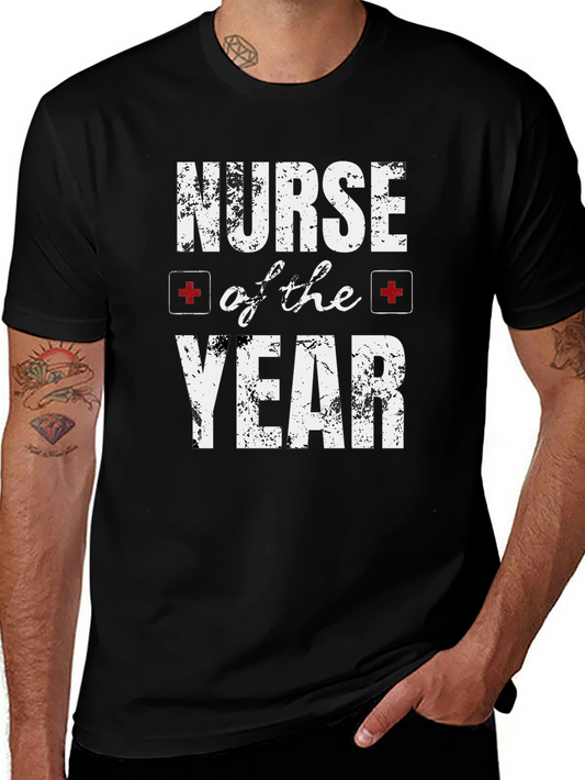 Nurse of the Year Graphic T-Shirt - Black Cotton Tee