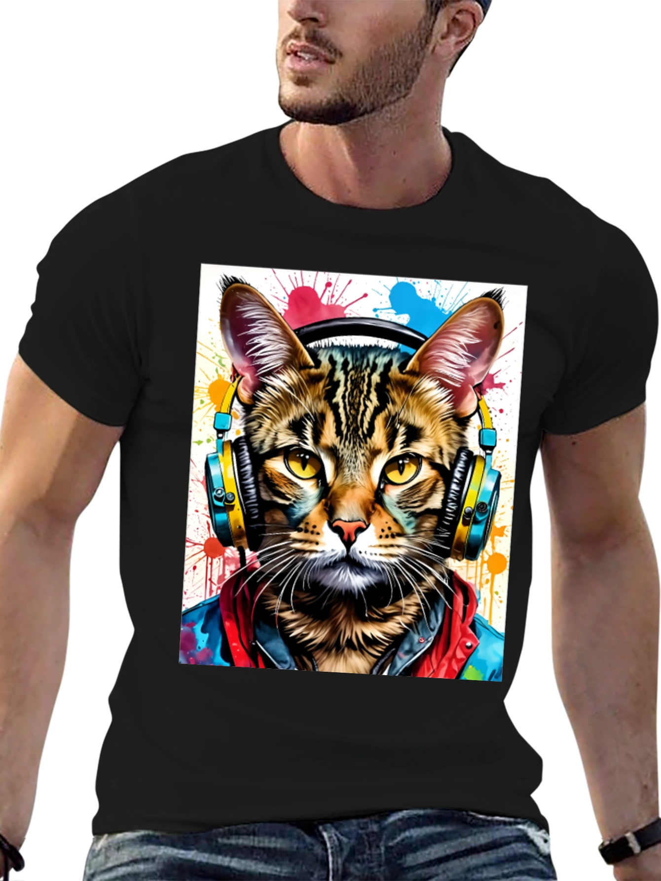 Cool Cat T-Shirt - Headphones & Streetwear Style
