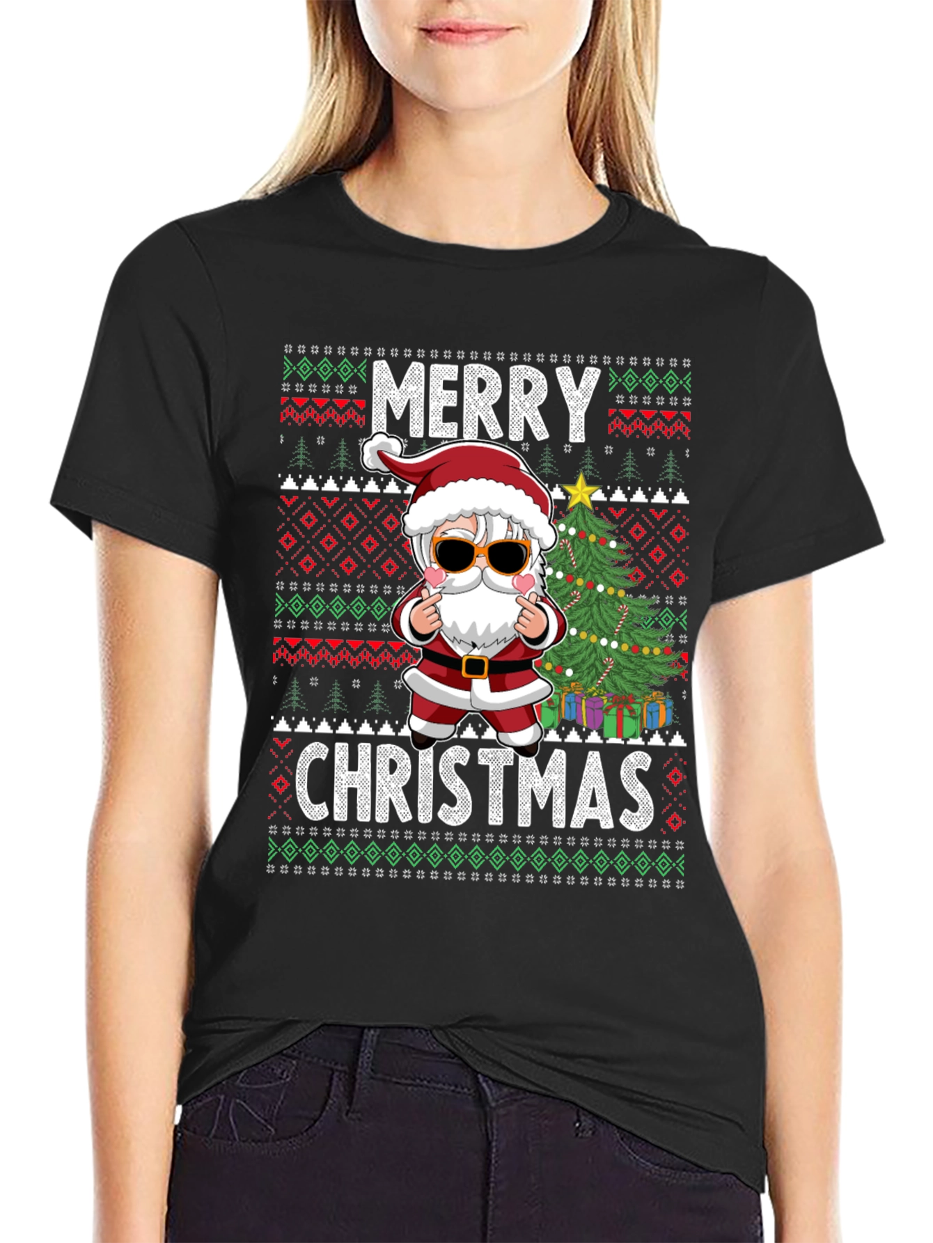 Merry Christmas Santa Graphic Tee Holiday Gift