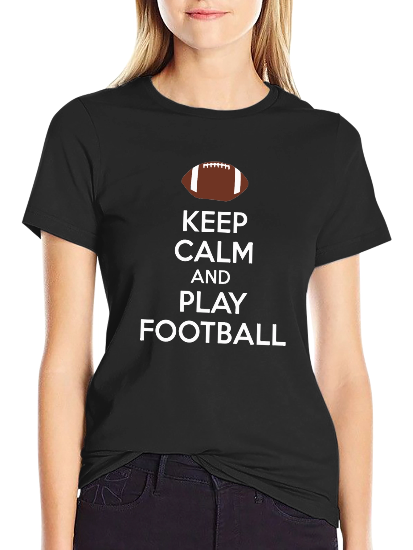 Keep Calm and Play Football Black T-Shirt