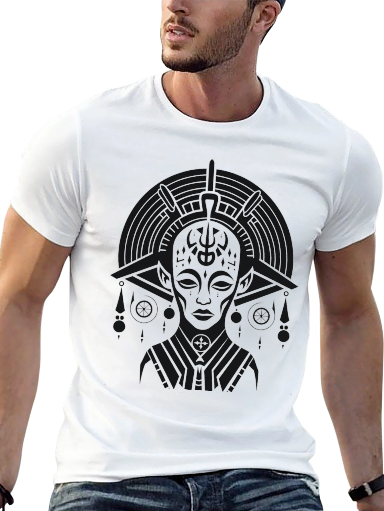 Abstract Graphic Print Tee - Black