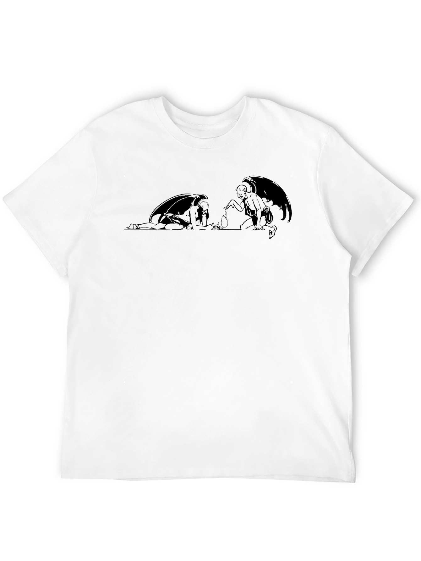 Black Graphic T-Shirt with Winged Figure Design