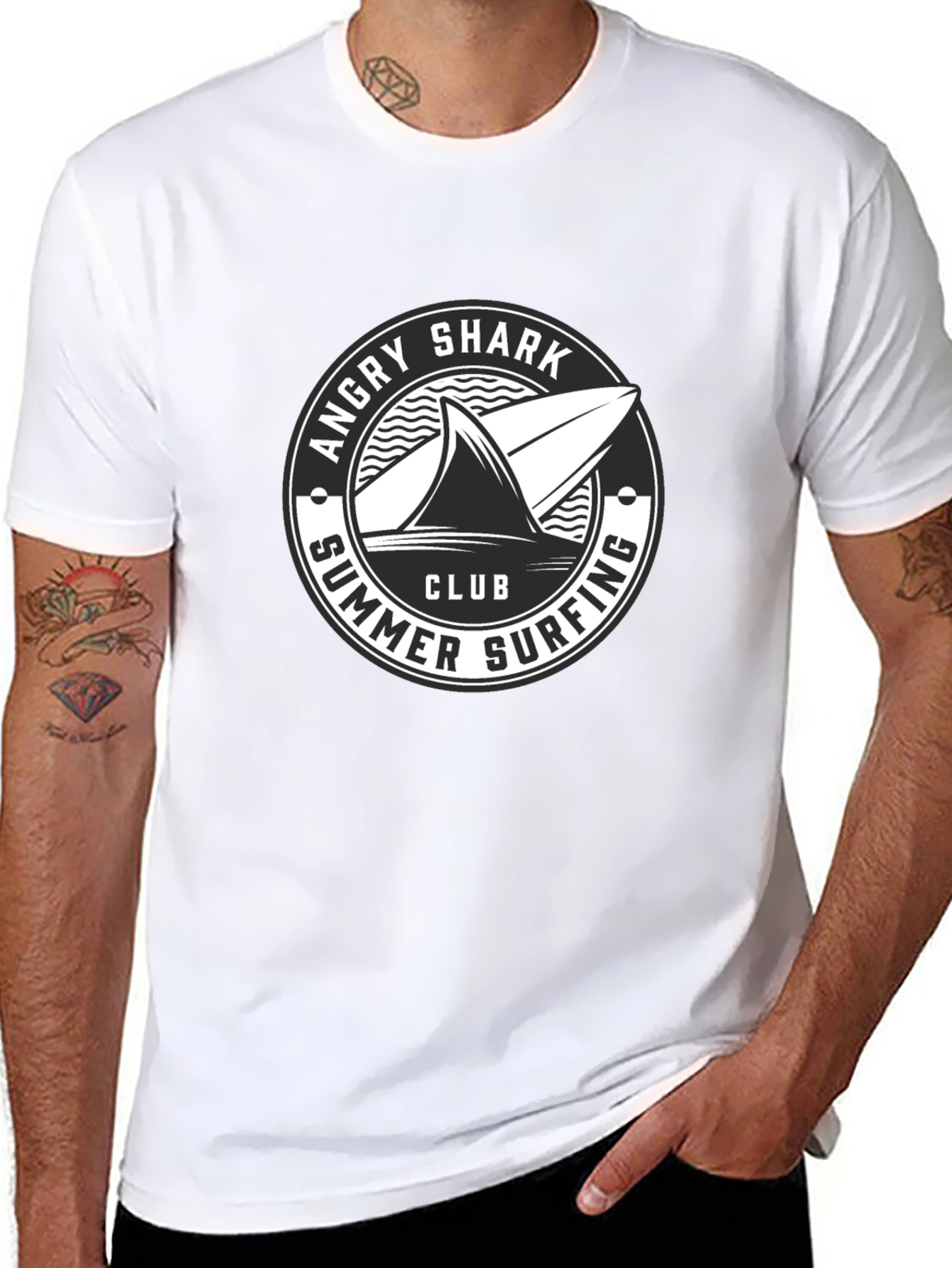 Angry Shark Summer Surfing Club Black T-Shirt