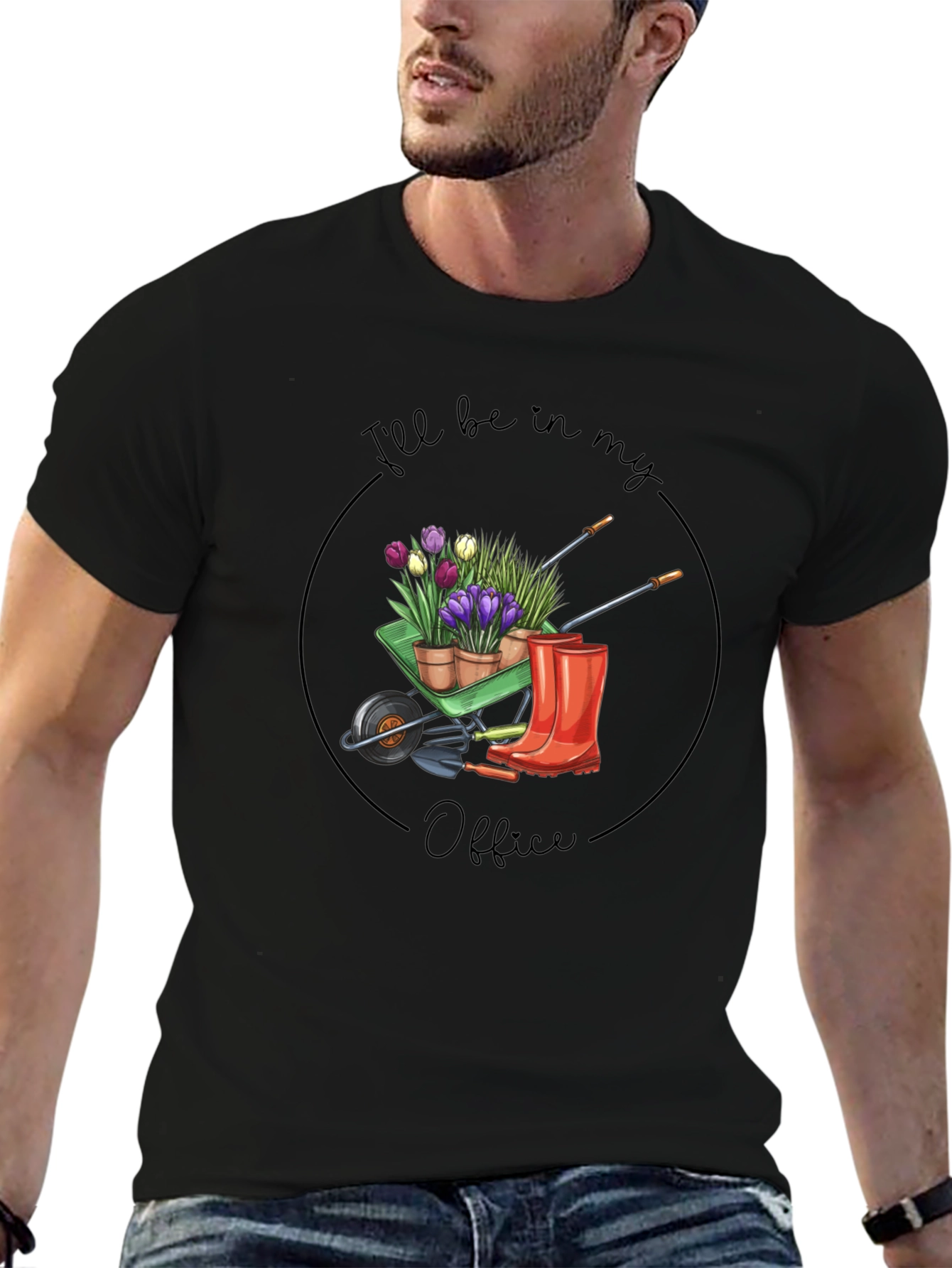 Gardeners Office T-Shirt - Wheelbarrow Flower Design