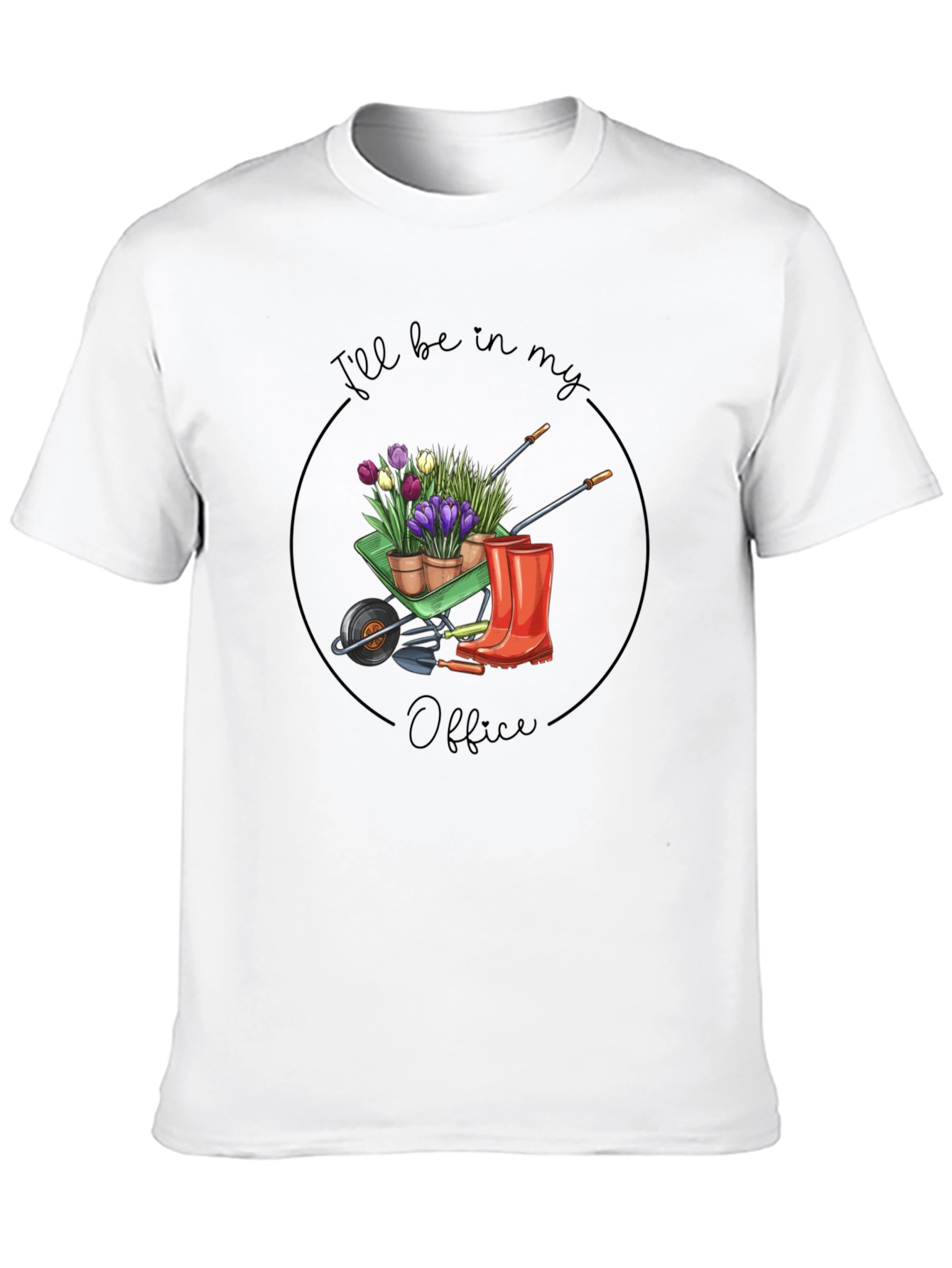Gardeners Office T-Shirt - Wheelbarrow Flower Design