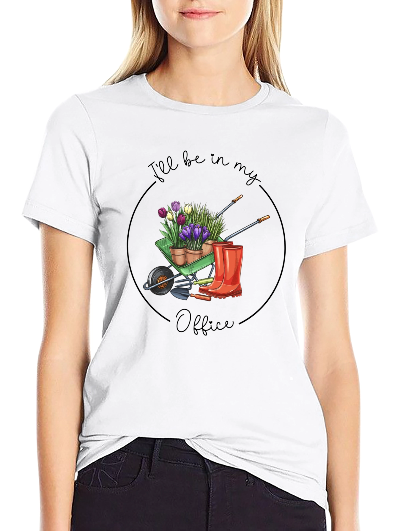 Gardeners Office T-Shirt - Wheelbarrow Flower Design