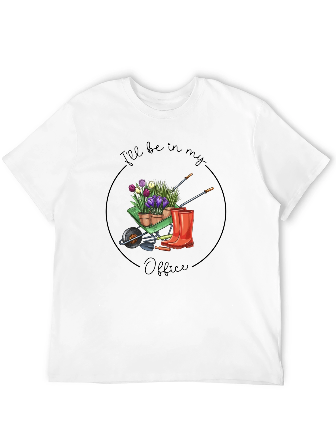 Gardeners Office T-Shirt - Wheelbarrow Flower Design