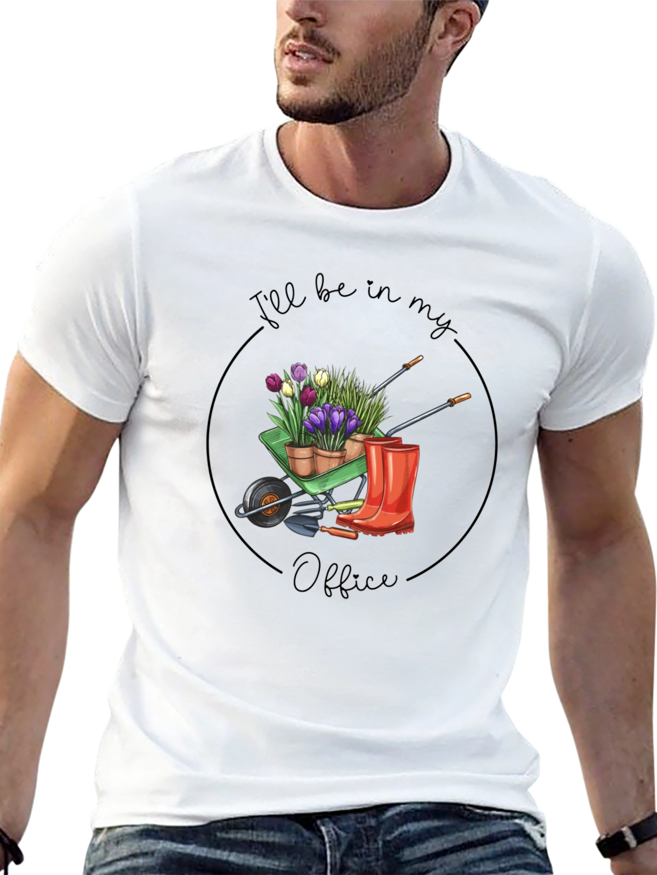 Gardeners Office T-Shirt - Wheelbarrow Flower Design