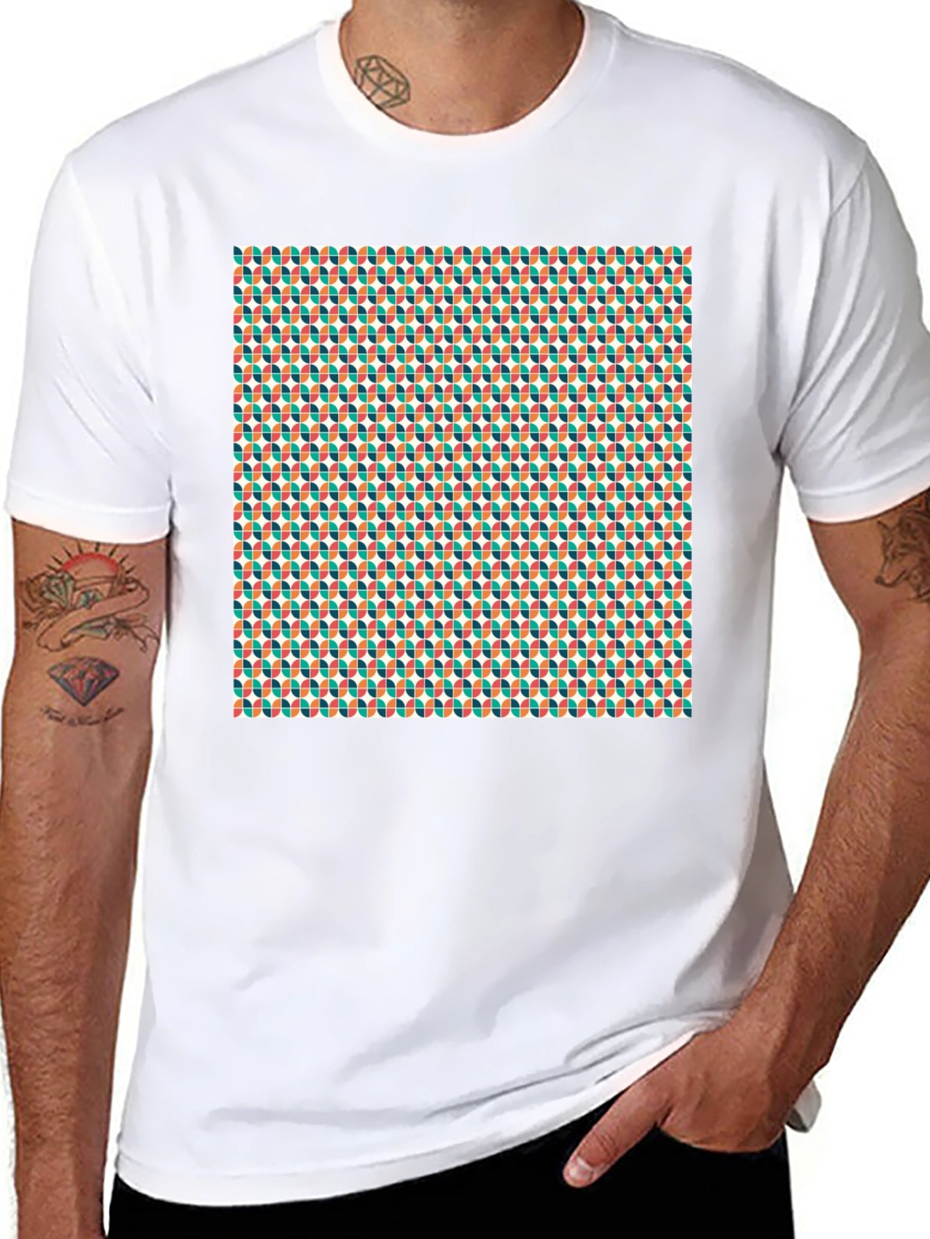 Retro Pattern Black Crew Neck Tee