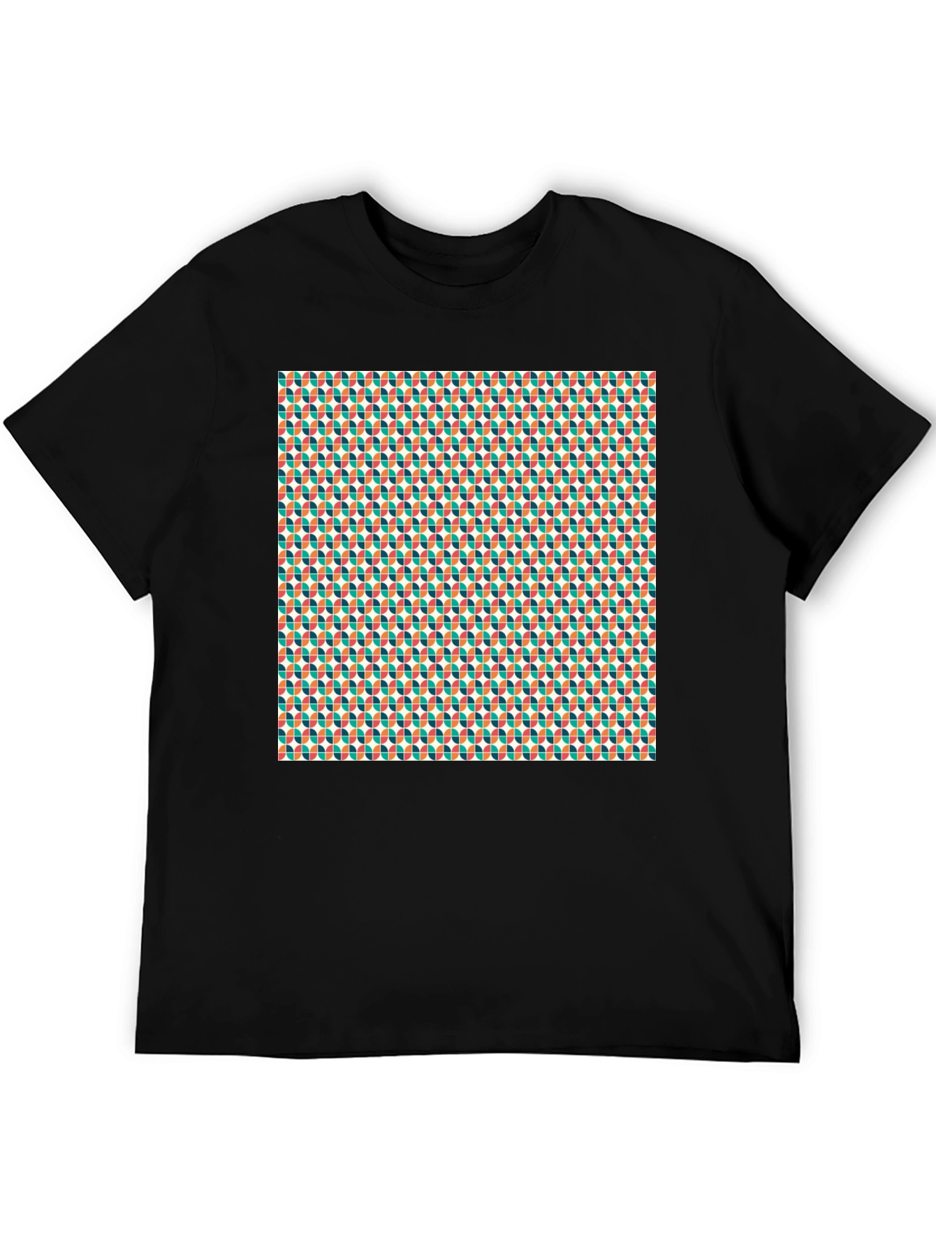 Retro Pattern Black Crew Neck Tee