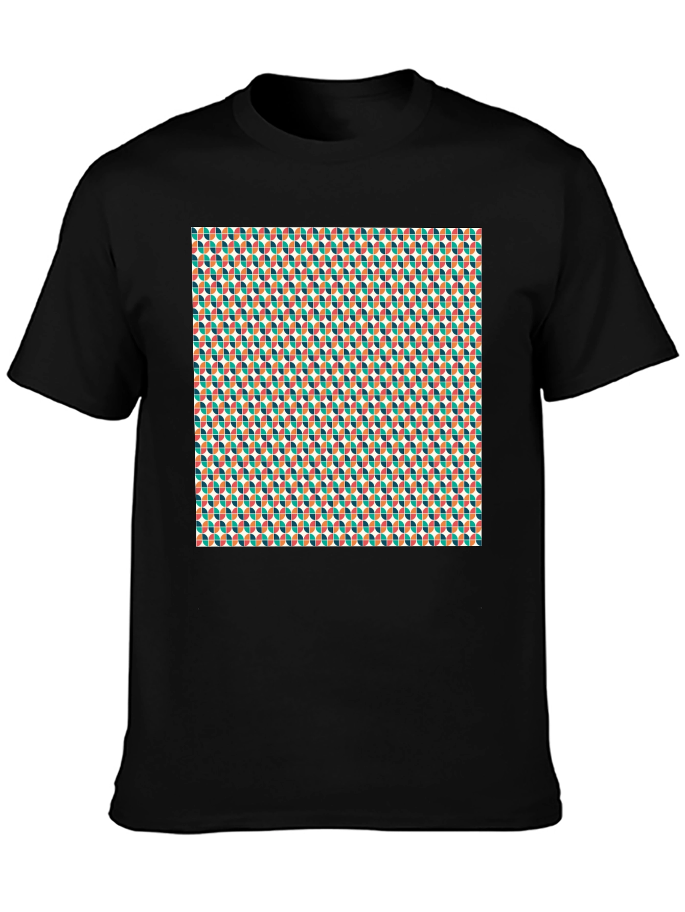 Retro Pattern Black Crew Neck Tee