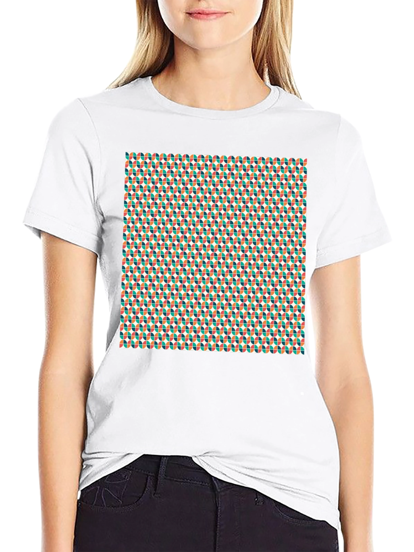 Retro Pattern Black Crew Neck Tee