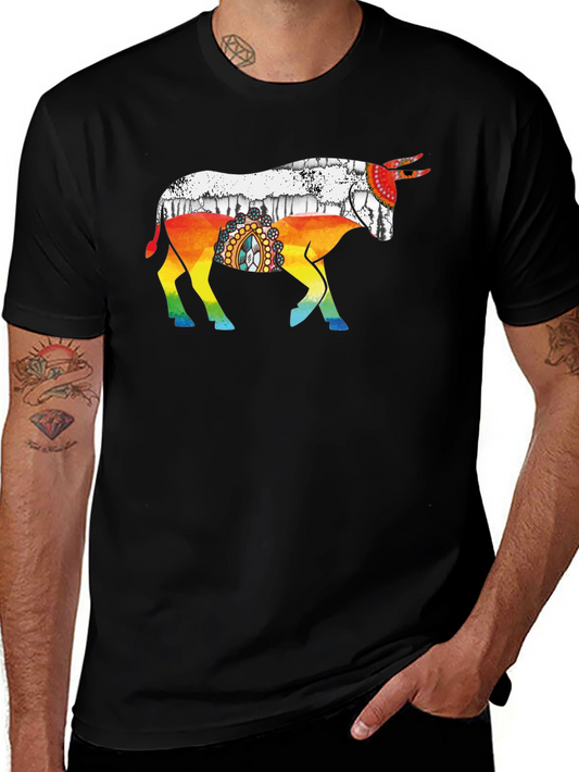 Rainbow Bull Graphic Tee - Stylish Mens Shirt