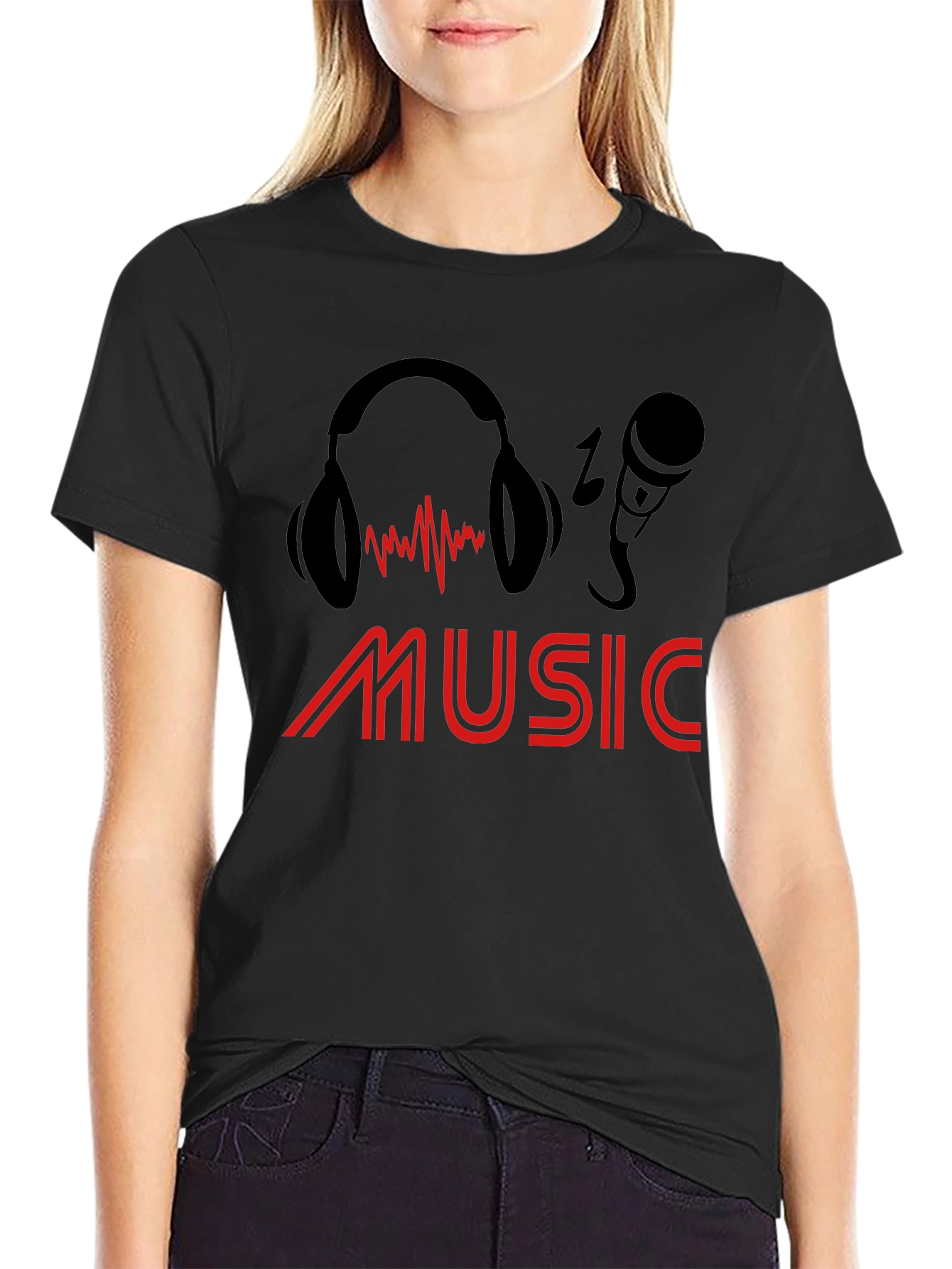Music Graphic Print Black T-Shirt