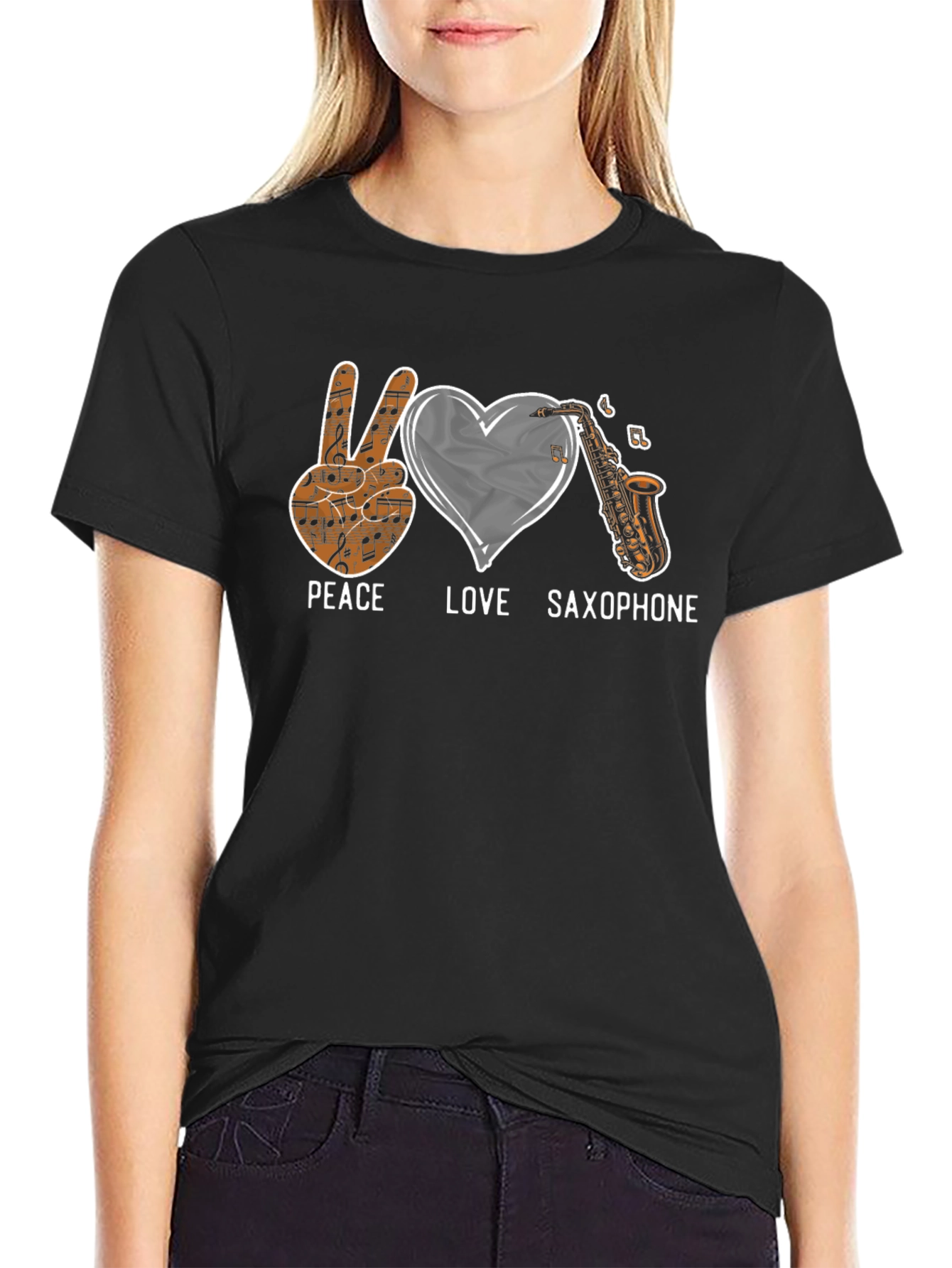 Peace Love Saxophone Graphic Tee
