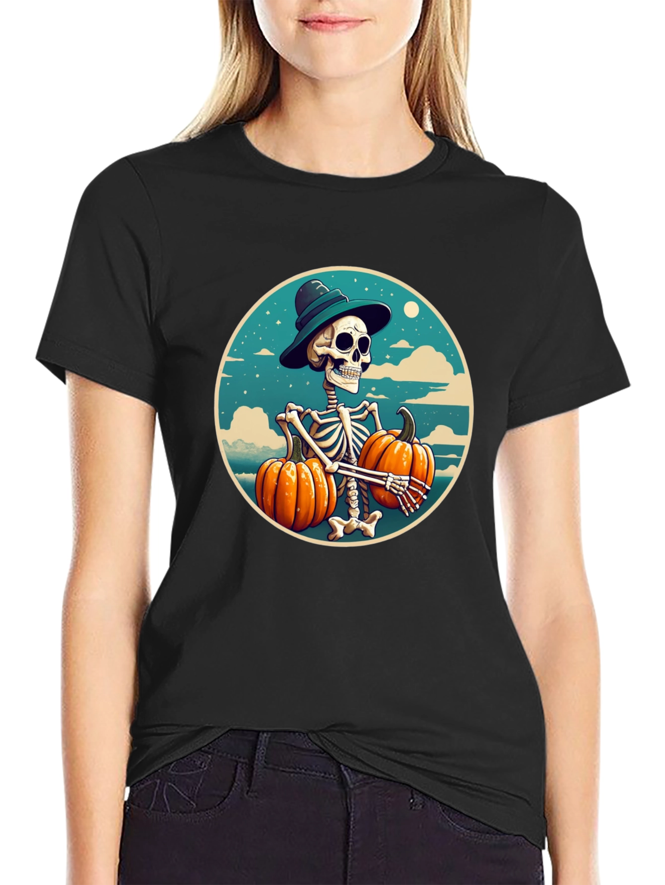 Skeleton Pumpkin T-Shirt - Halloween Graphic Tee