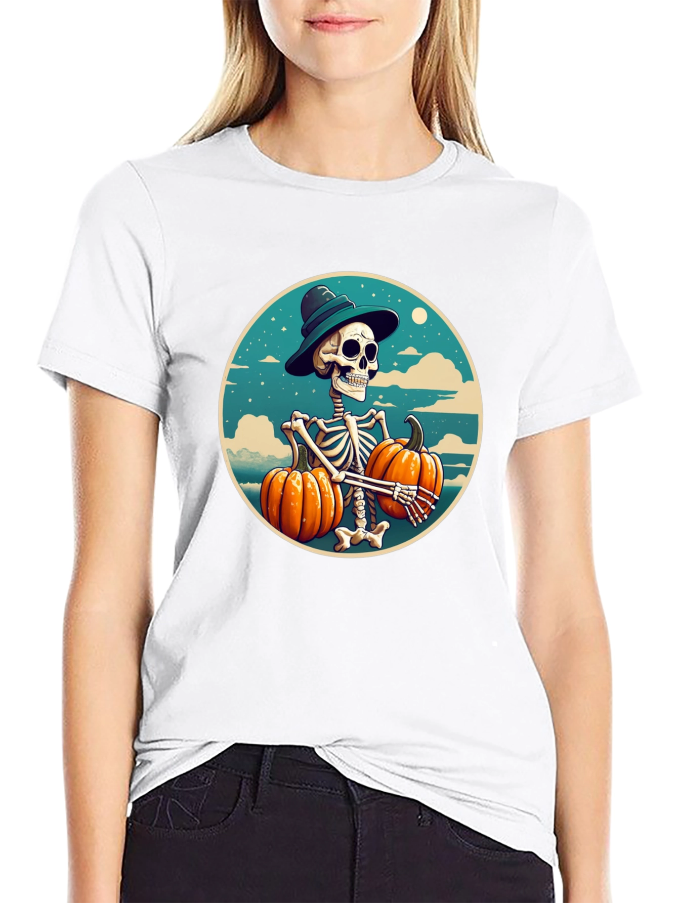 Skeleton Pumpkin T-Shirt - Halloween Graphic Tee