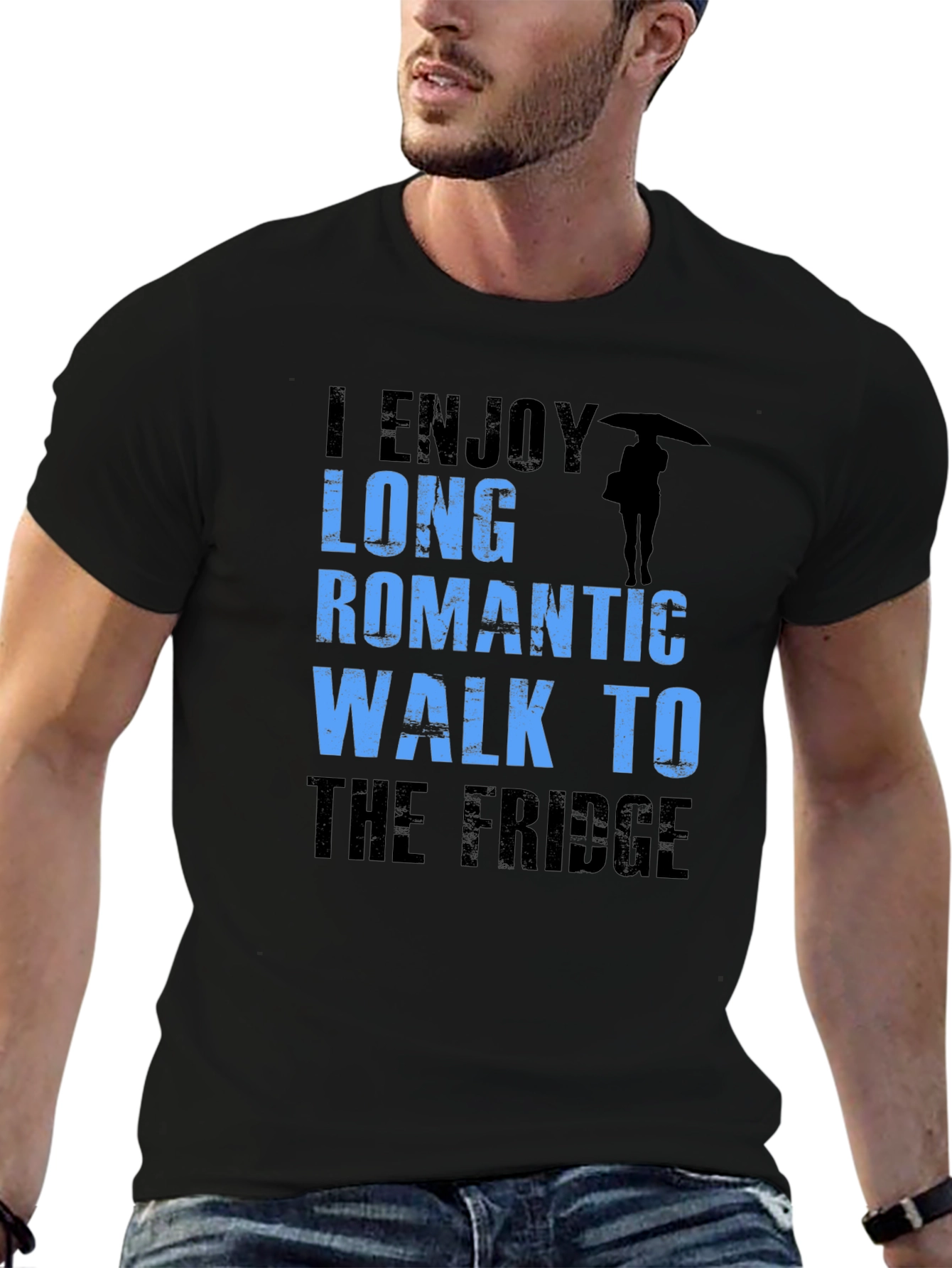Funny Slogan T-Shirt: Long Romantic Walk to the Fridge