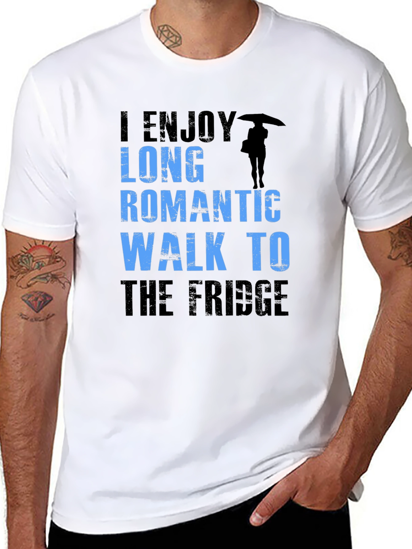 Funny Slogan T-Shirt: Long Romantic Walk to the Fridge