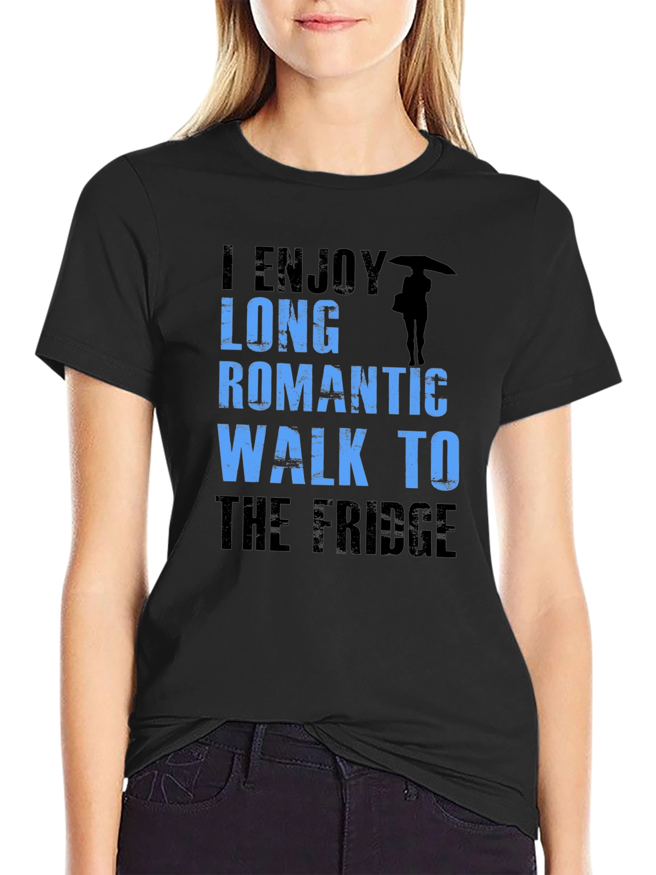 Funny Slogan T-Shirt: Long Romantic Walk to the Fridge