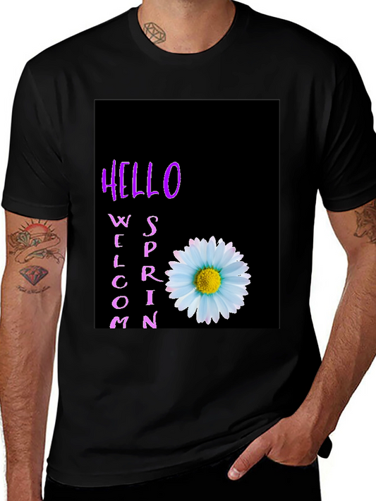 Hello Spring Welcome T-Shirt with Daisy