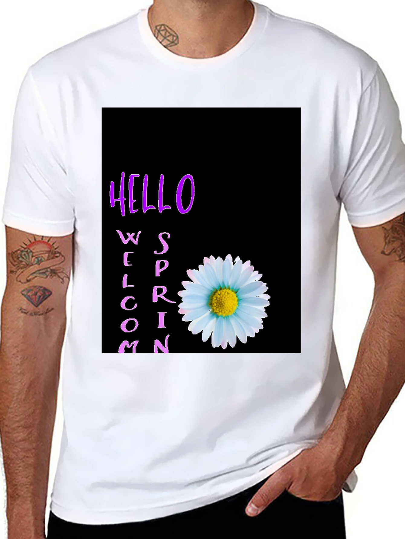 Hello Spring Welcome T-Shirt with Daisy