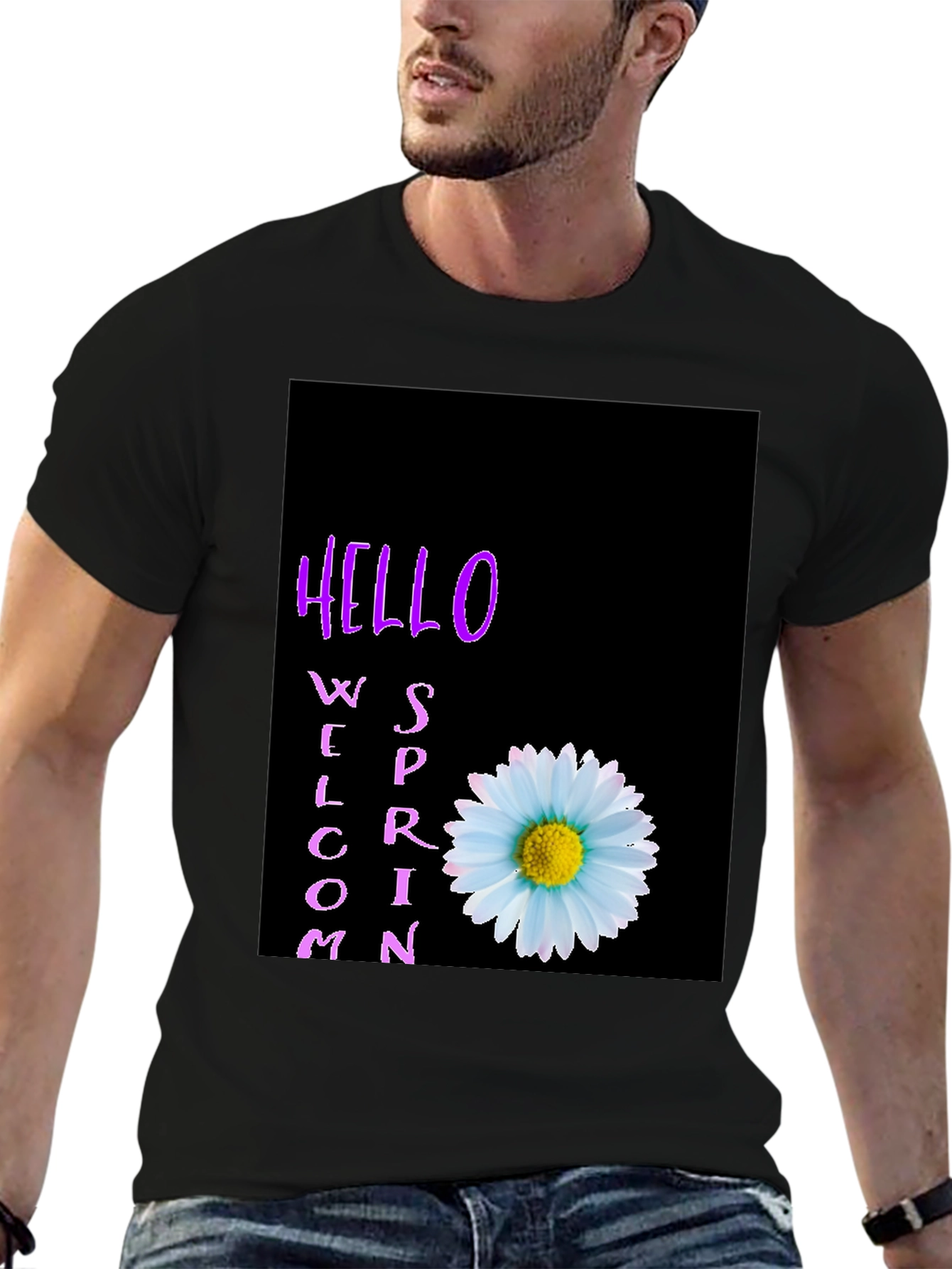 Hello Spring Welcome T-Shirt with Daisy