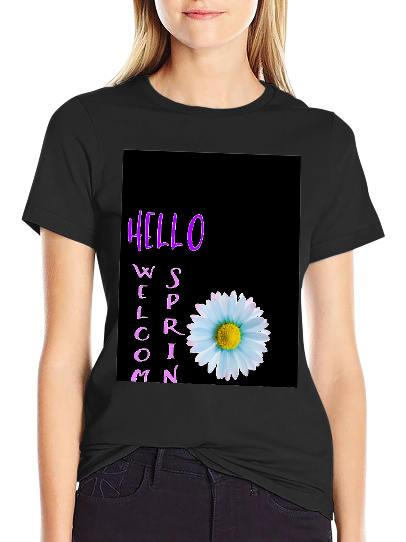 Hello Spring Welcome T-Shirt with Daisy