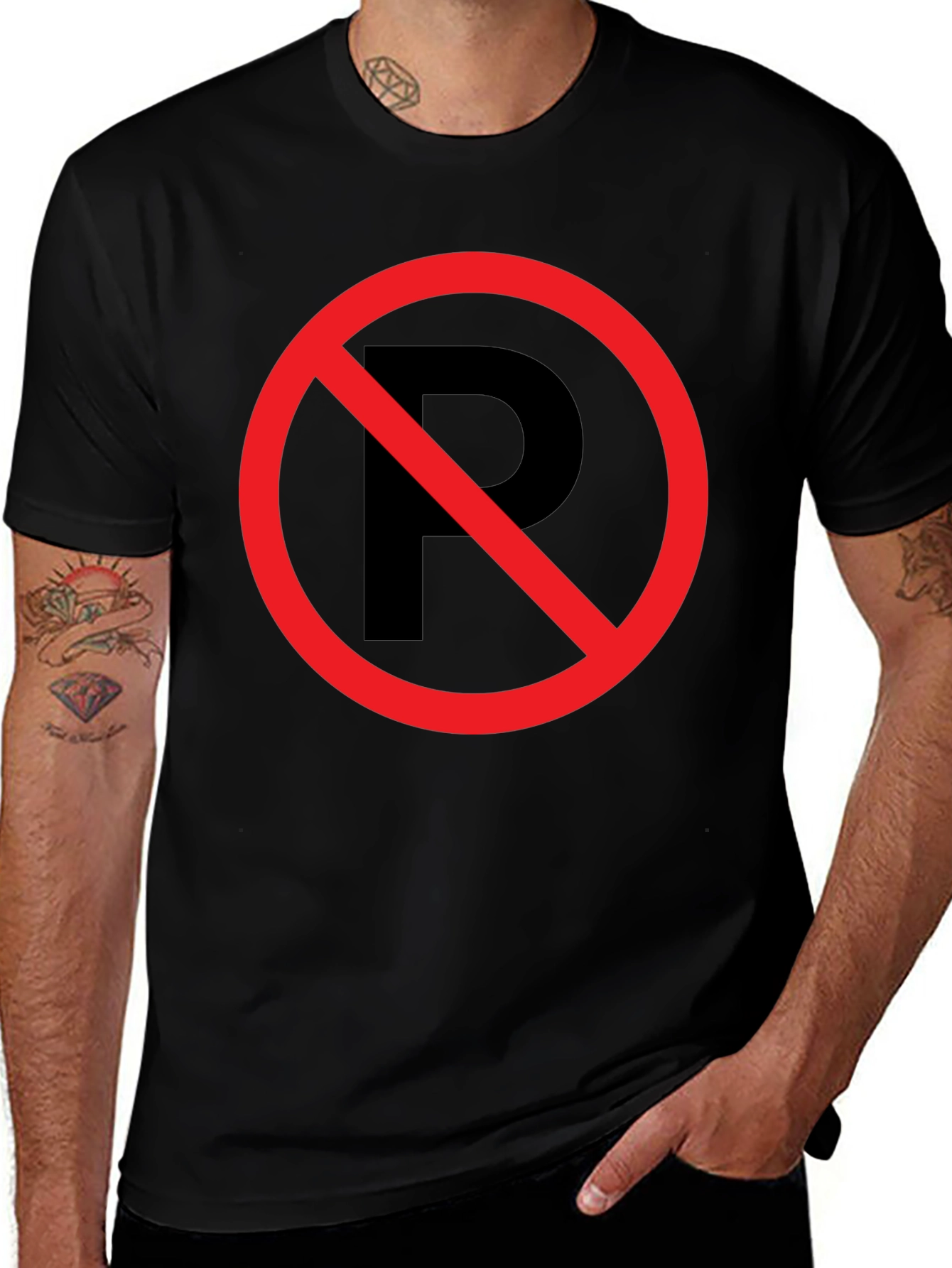 No Parking Symbol T-Shirt - Black Cotton Graphic Tee