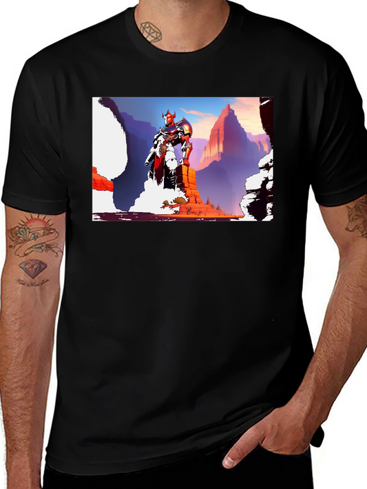 Fantasy Warrior Graphic Tee - Black Cotton Shirt