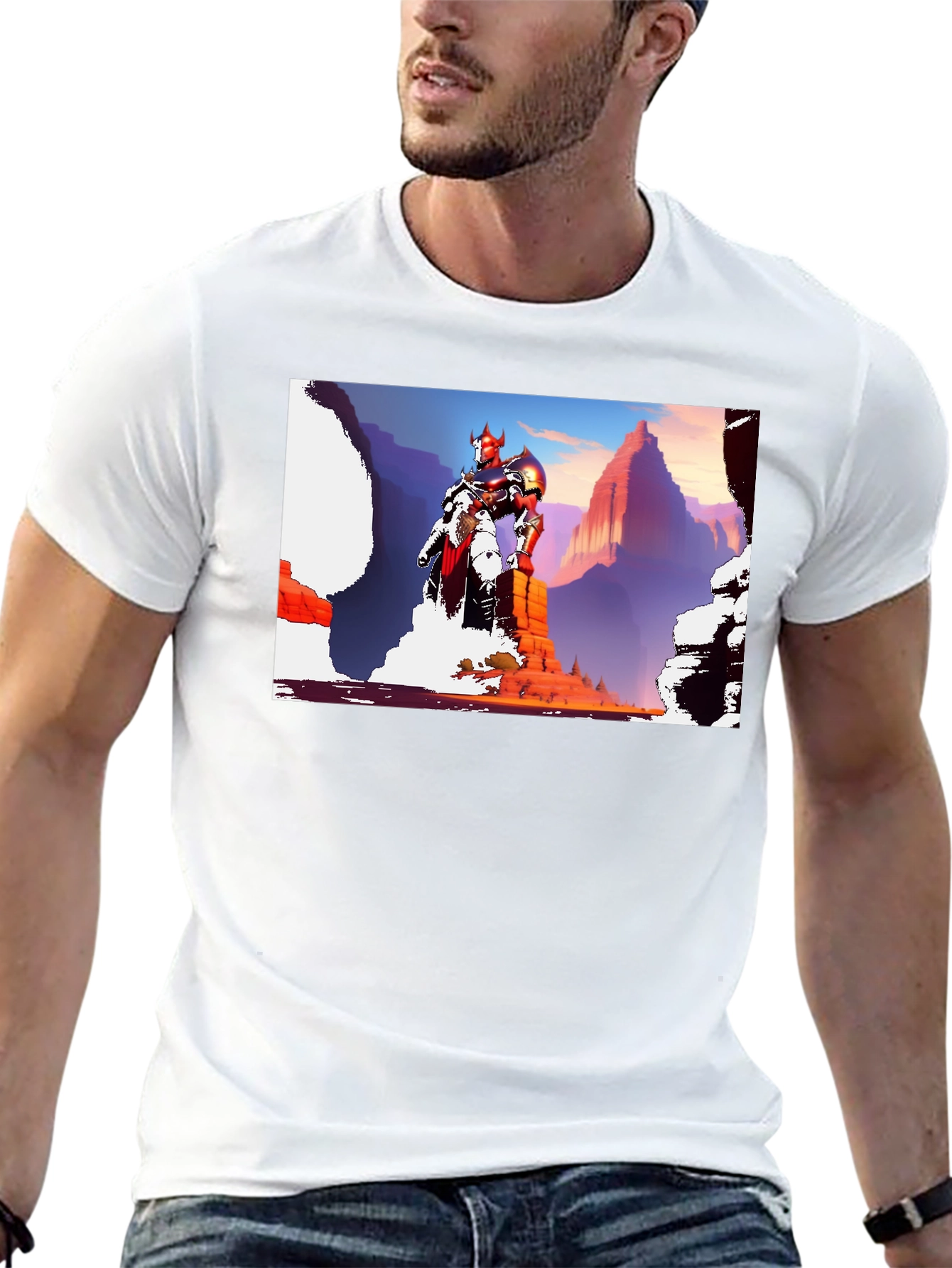 Fantasy Warrior Graphic Tee - Black Cotton Shirt